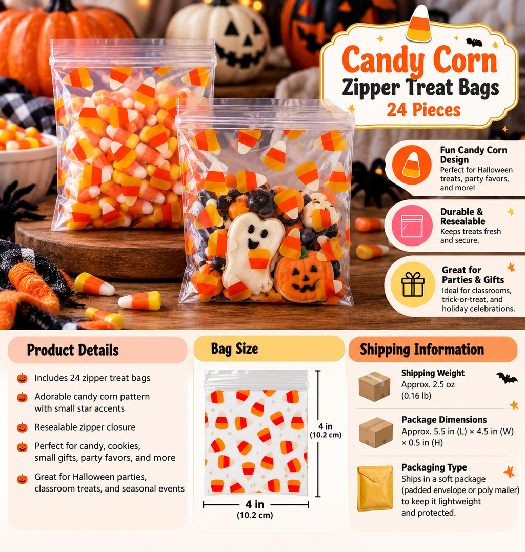 Halloween Candy Corn Resealable Treat Bags – 24 Pack