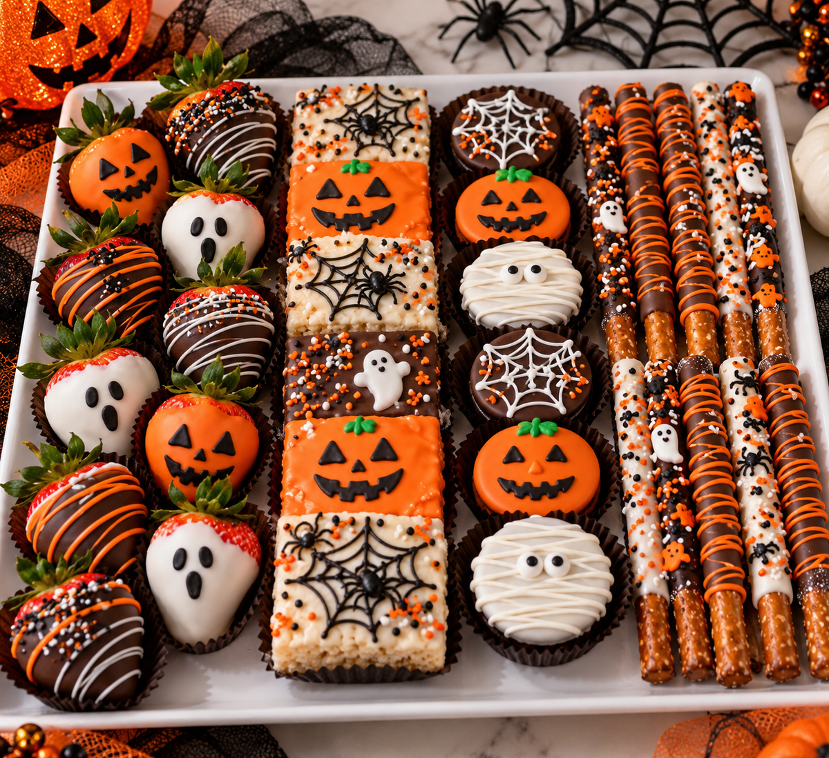 Halloween Chocolate-Dipped Treats Assortment – Spooky Party Dessert Collection