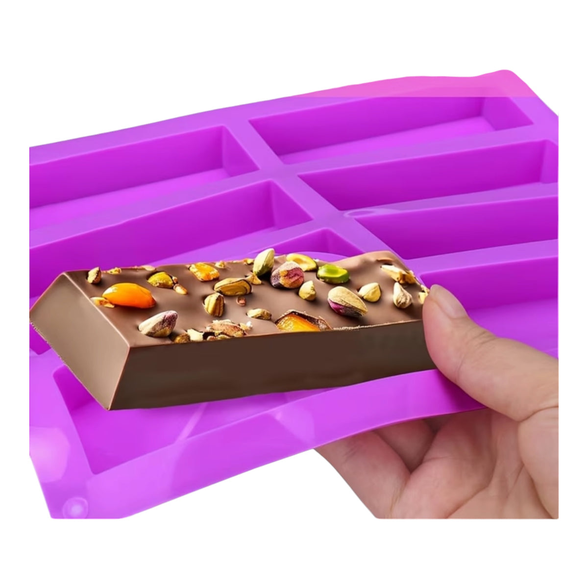 8-Cavity Silicone Chocolate Bar Mold – Non-Stick Rectangular Baking Mold for Chocolate, Granola Bars, Candy & Desserts